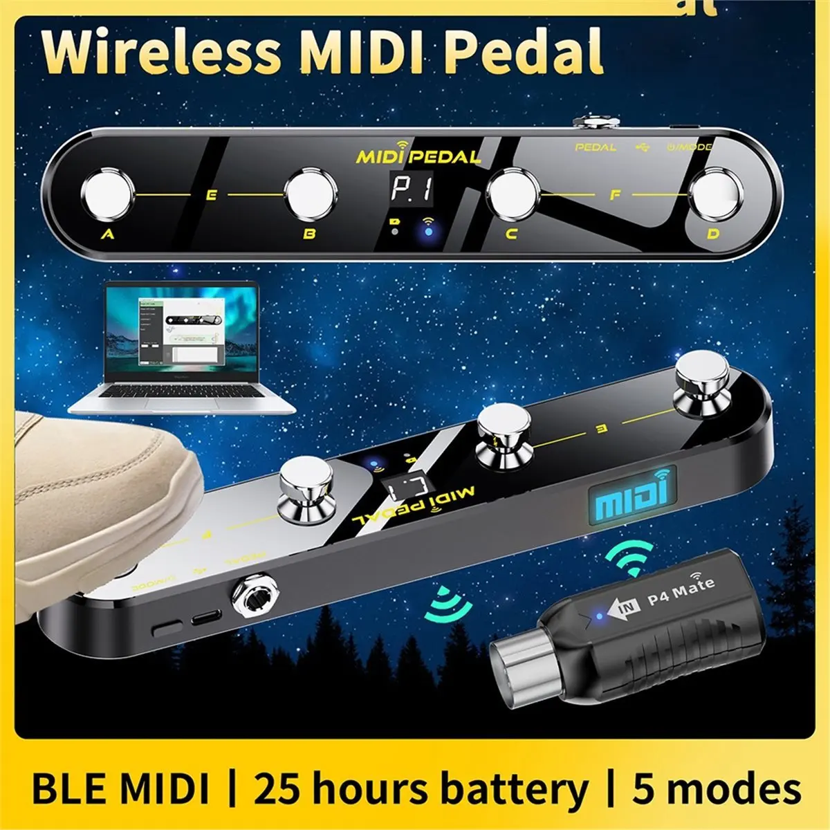 

Wireless MIDI Controller Pedal Sound Mode Switching Pedal Smart Guitar Pedal for Mixer Electric Guitar Effects