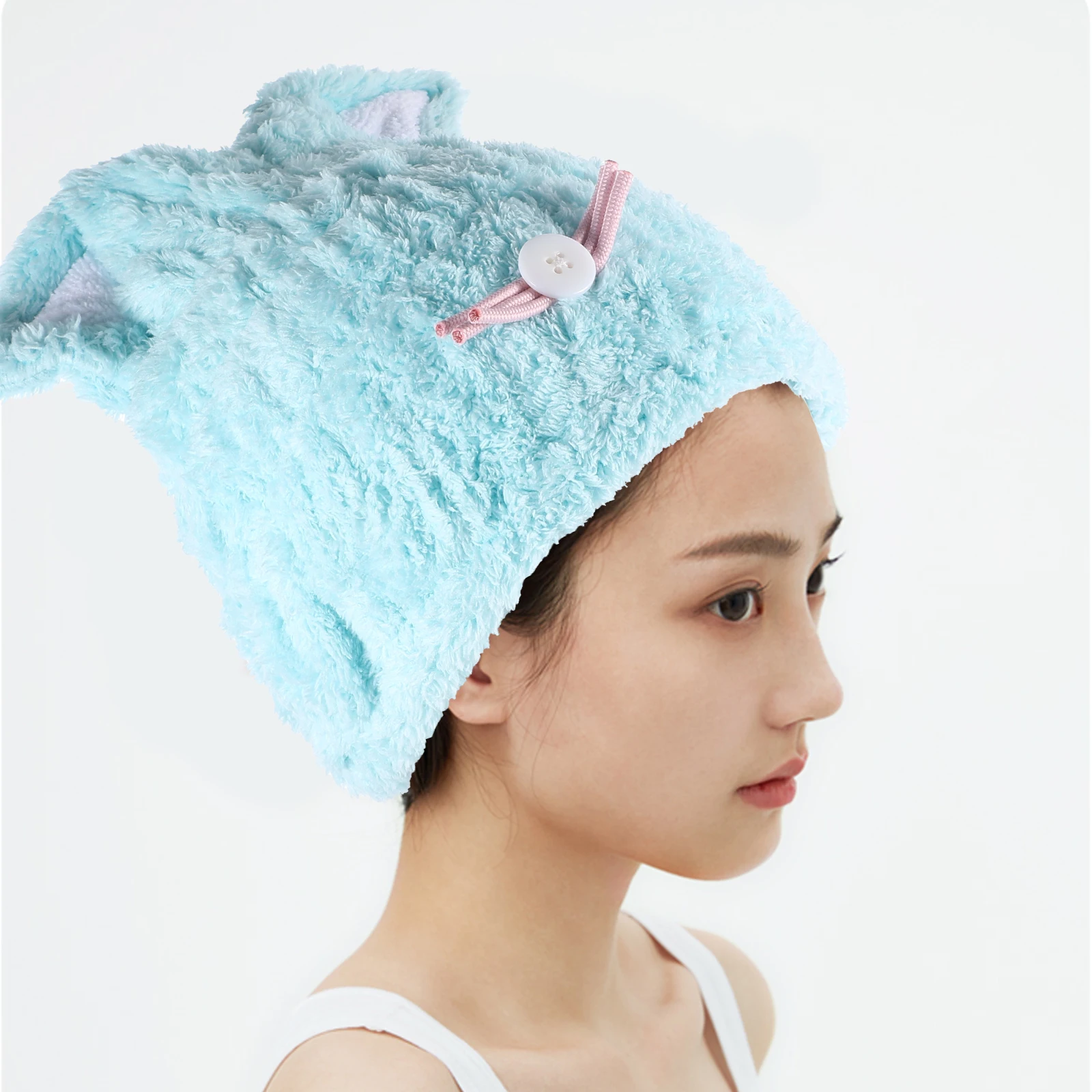 

Cat Ear Hair Drying Towel Fast Absorbent Lightweight For All Hair Types Blue Random Cat Beard Bathing Cap Shower