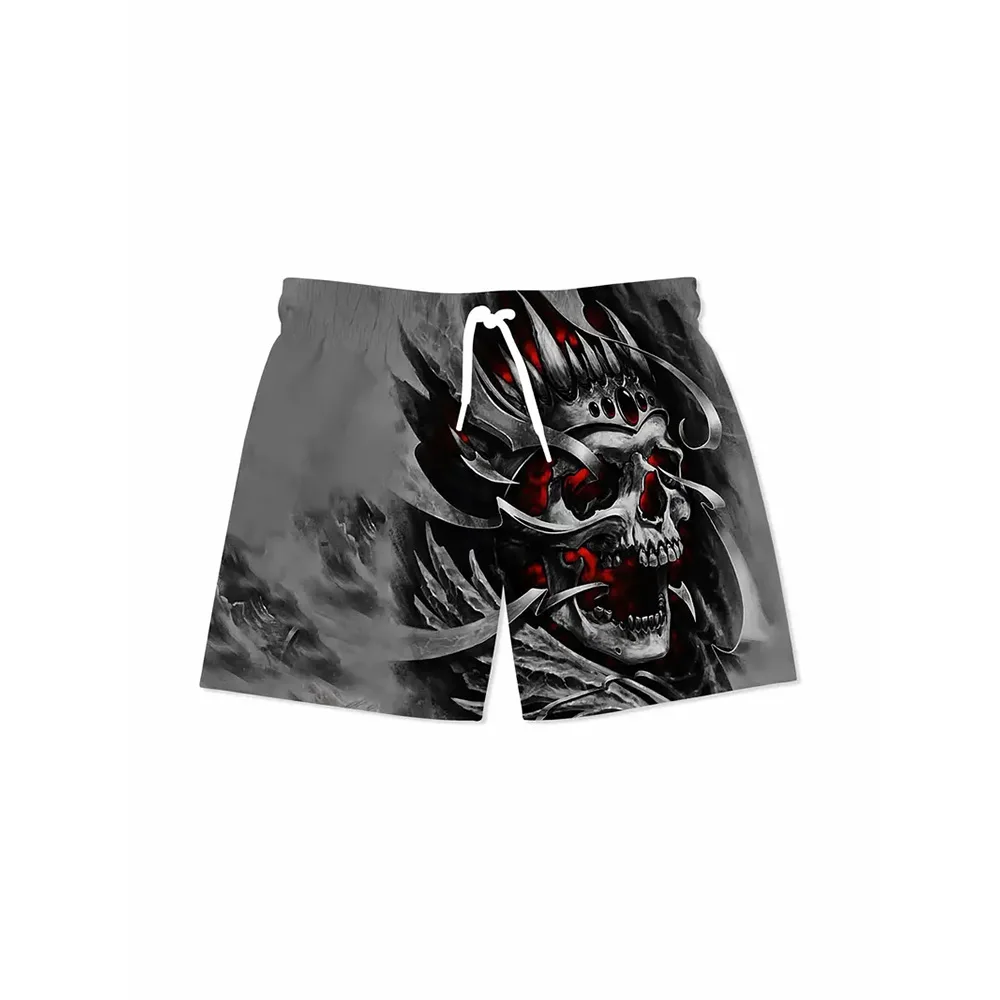 Men\'s Beach Pants Burning Skeleton King 3D Printed Men\'s Shorts Summer Casual Breathable Shorts Men Clothing Bermuda Men Shorts