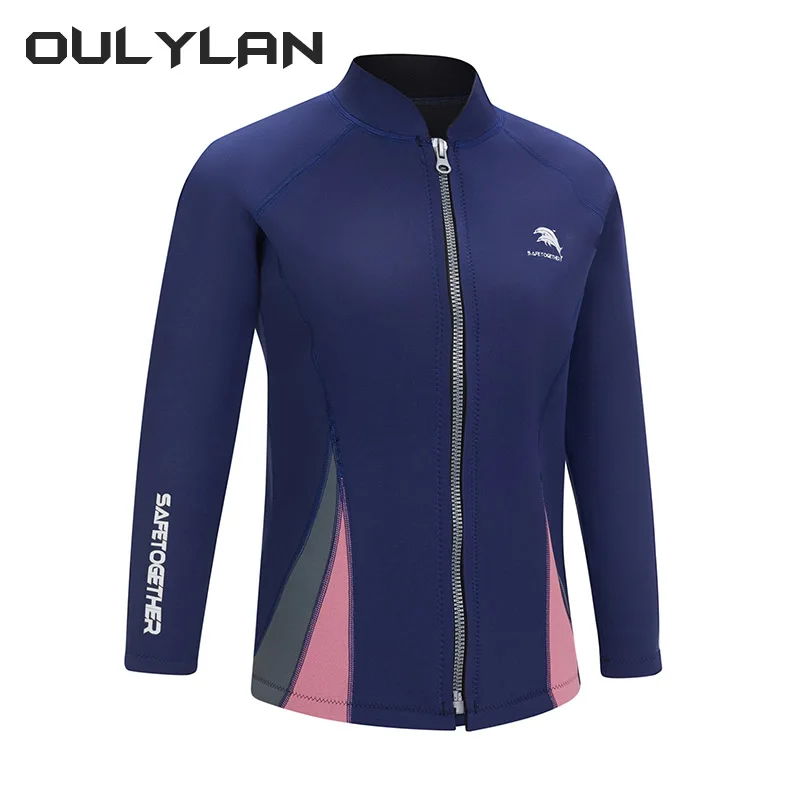 Oulylan Surf Snorkel Top Jacket 2mm Neoprene Top Wetsuit Women's Split Long Sleeve Warm Water Sports Surf Diving Swimming