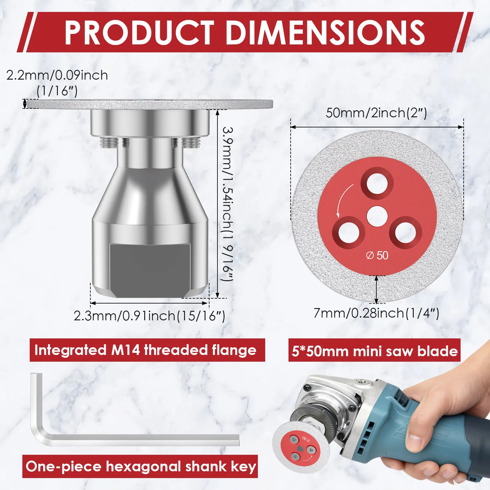5/10Pcs Diamond Saw Blade M14 Thread with 5/8''-11 Thread Flange for Marble Granite Artificial Stone Porcelain Tile Ceramic