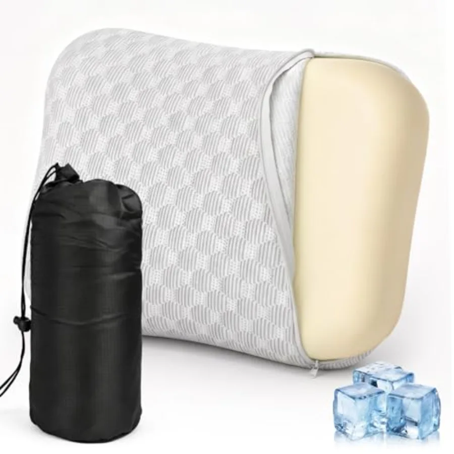Travel and Camping Memory Foam Pillow, Compressible Portable Camp Pillow with Breathable Removable Cover, Soft and Firm Dual Co