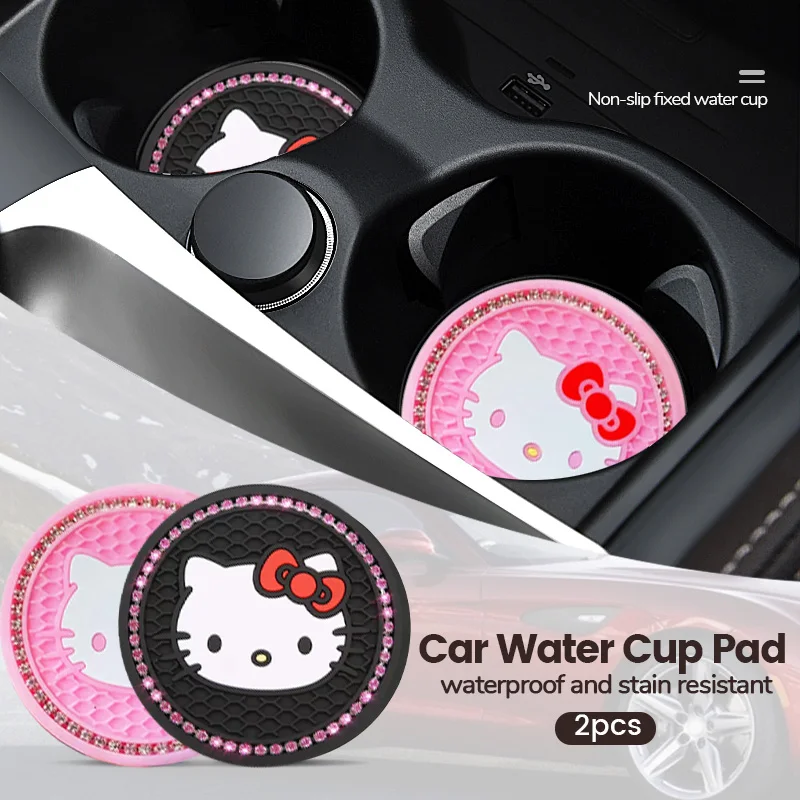 

Cute Hello Kitty Fashionable Fun Creative Sweet Cartoon Pattern Car Storage Groove Decoration NonSlip Leather Water Coaster Audi