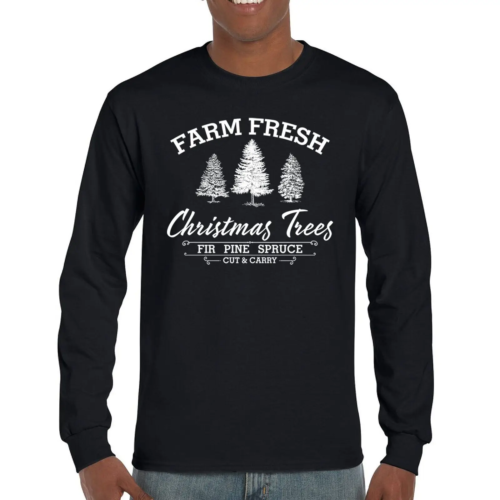 

Farm Fresh Christmas Trees Long Sleeve T-shirt Xmas Holiday Spirit Festive