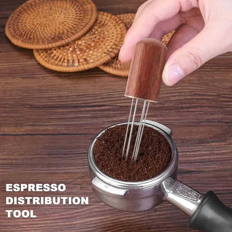 Portable Espresso Distribution Tools, Ferramenta WDT, 6 agulhas, cor do jacarandá