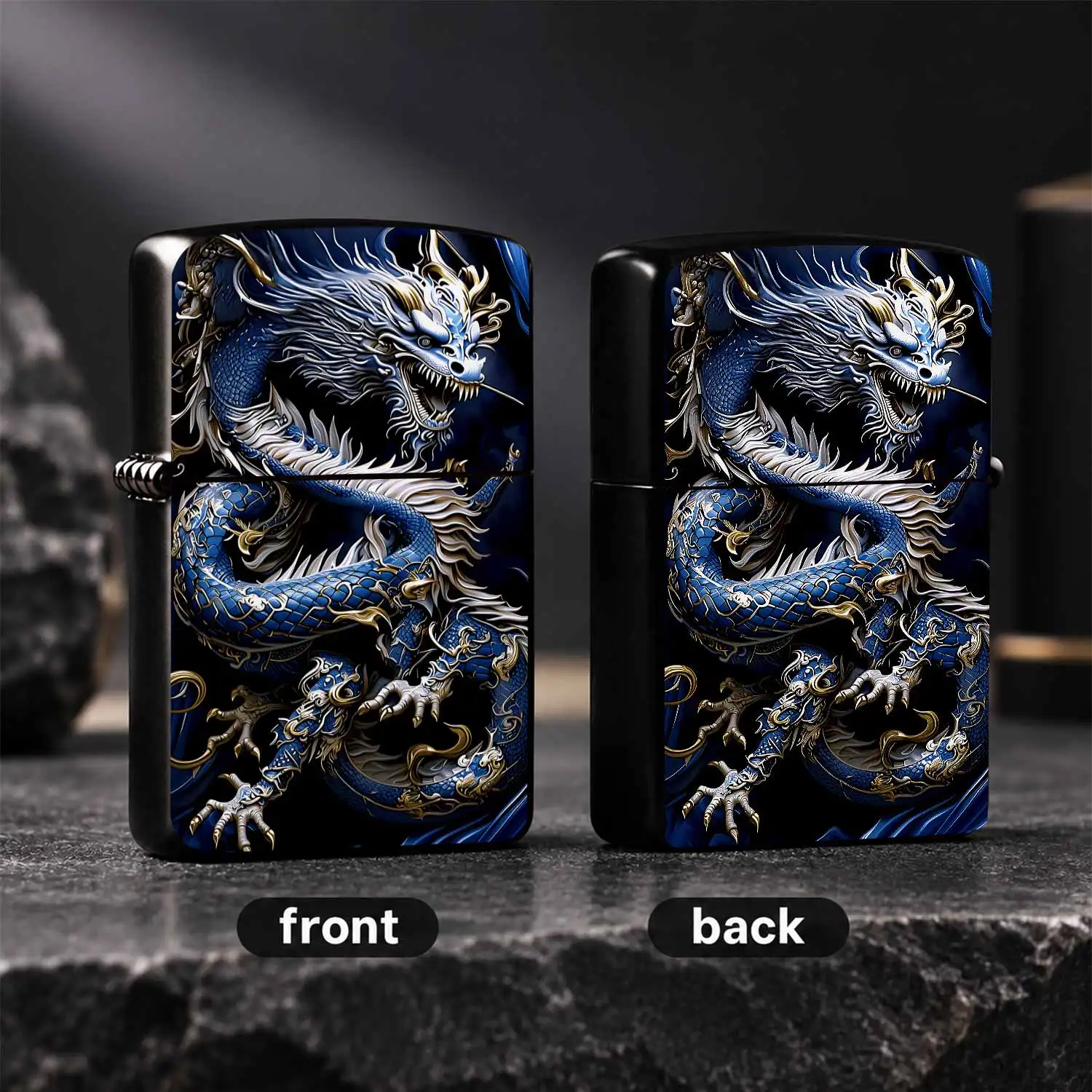 Vibrant Blue Gilt Eastern Auspicious Dragon Decorative Lighter Exquisite Traditionalpattern Artmulti-Scenario Daily Use Ideal Gift For Friends Desktop Display Ornament Unique Stylish Souvenir For Dragon Culture Enthusias A Humorou And Inter