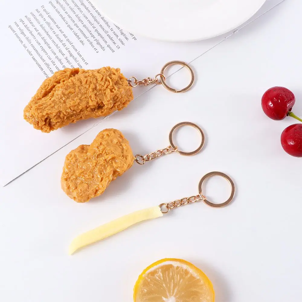 Chicken Nuggets Fried Chicken Around French Fries Fried Chicken Imitation Food Keychains Key Chains Key Rings Food Pendant