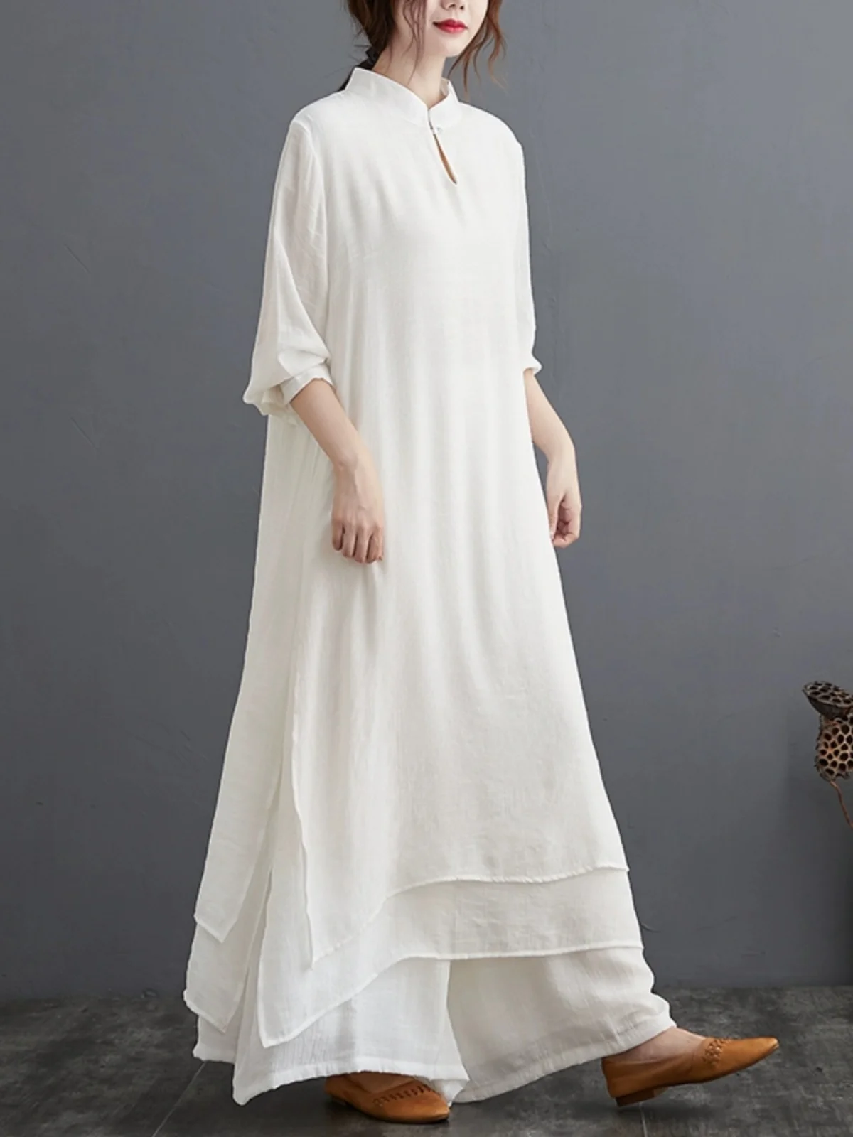 Set Hanfu Tahun Naga Wanita Musim Semi 2025 Baru Asli Cina Model Sle Panjang Sedang Pakaian Yoga Upacara Minum Teh Tari Zen Set Dua Potong