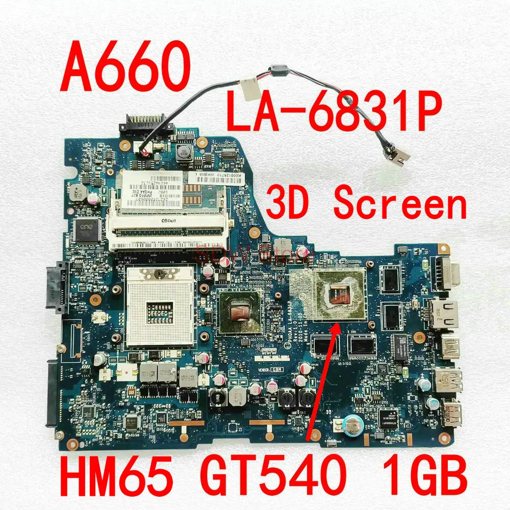 PHQAA LA-6831P K000125710 K000125700 For TOSHIBA Satellite A660-01S A660 A665 Laptop motherboard 3D screen only GT540M 1G HM65