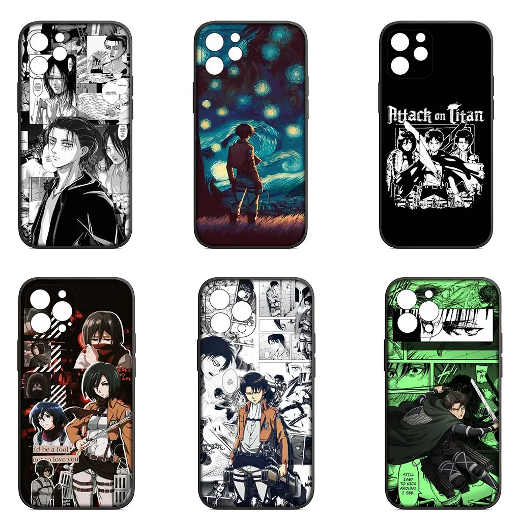 Levi Cartoon Attack on Titan Eren Jaeger Phone Cover Case for Apple iPhone 15 14 Plus 13 12 Mini Pro Max + 13Pro 14+ 15+ Coque