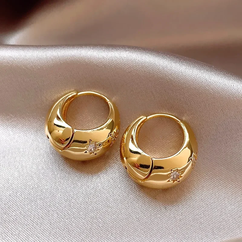 South Korea new design fashion 14K gold plated oval star Zircon earrings elegant women\'s everyday pearl accessories