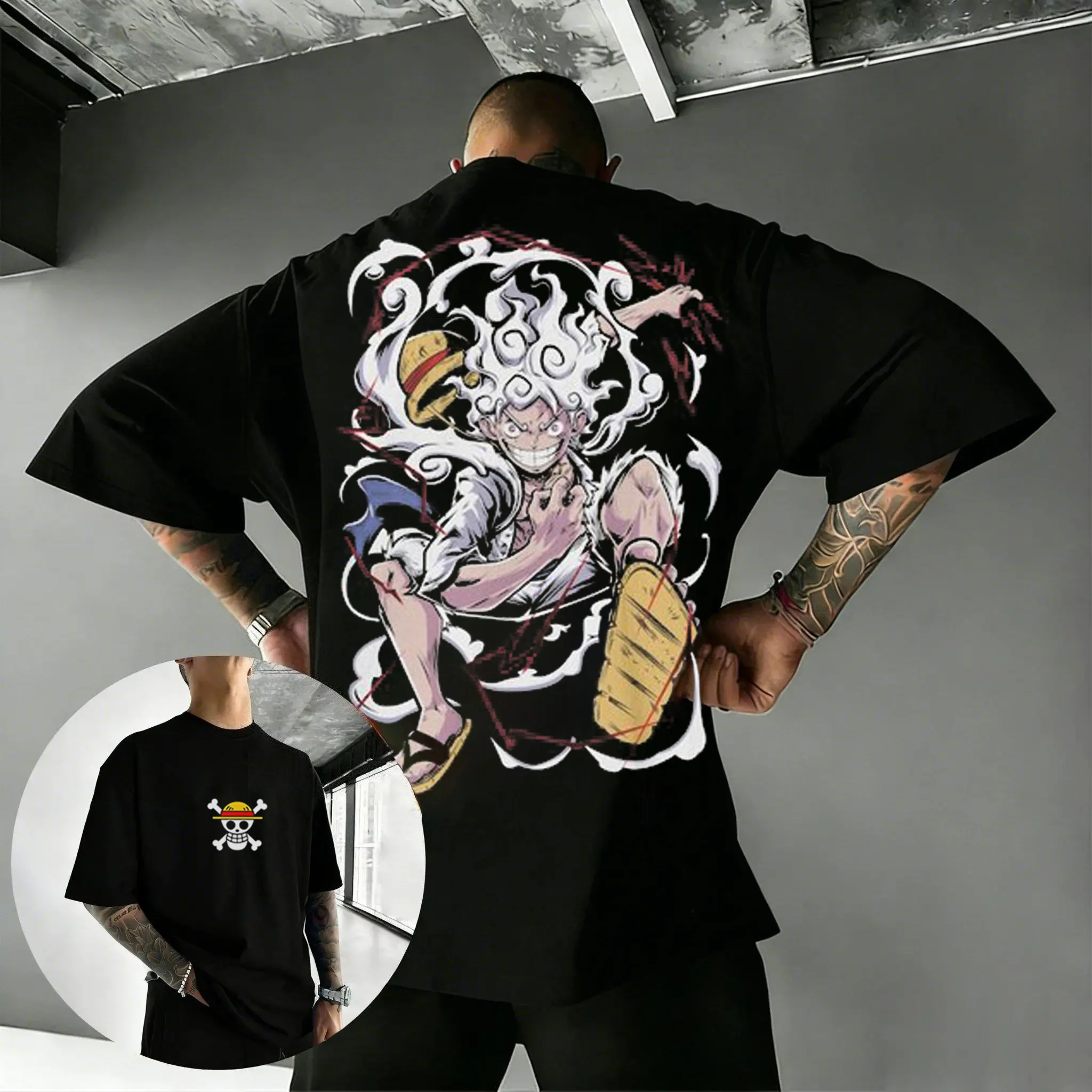 

One Piece Anime Men's T Shirt Clothes T-Shirt Short Sleeve Crew Neck 2026 Summer Cotton Men's and Women's Couple Tee Black Y2k