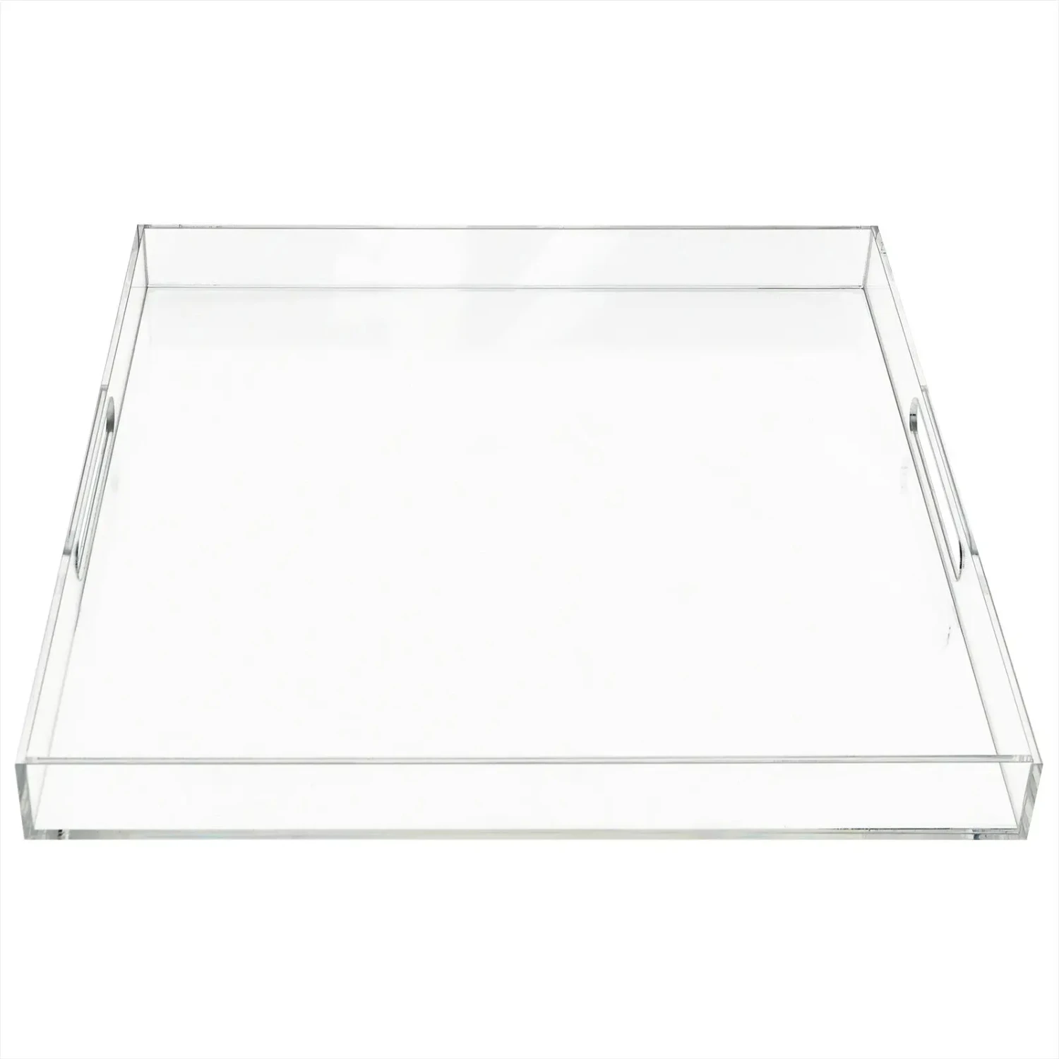 Elegant Square Clear Acrylic Serving Tray with Handles, Spill-Proof, Generous 18.9X18.9 Inches Size, Stylish and Practical for E