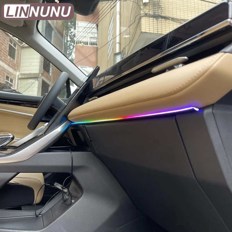 LINNUNU Ambient Light Strip For Geely Atlas II Starray Boyue L 64 Colors Atmosphere Central Control Saddle Lamp Interior Decor