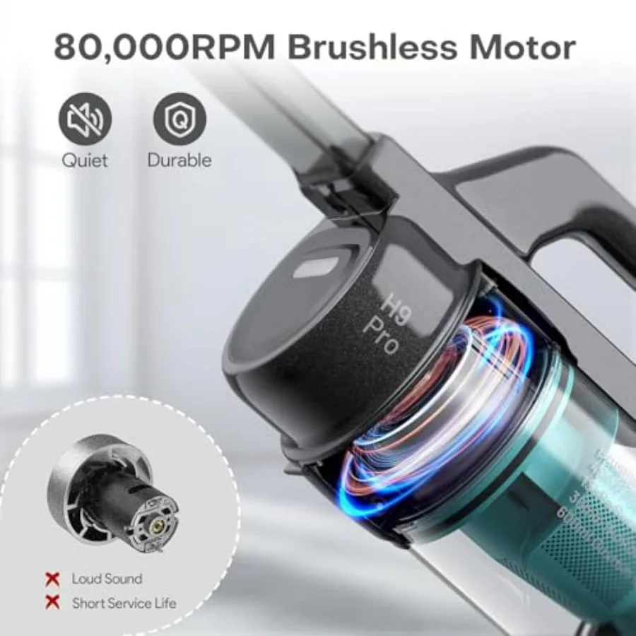 H9 Pro Handheld Vacuum Cleaner, Extra-Long Crevice Tool, 40AW/13kPa Surging Suction, LED- Display&Light, Up to 30 Mins Runtime,