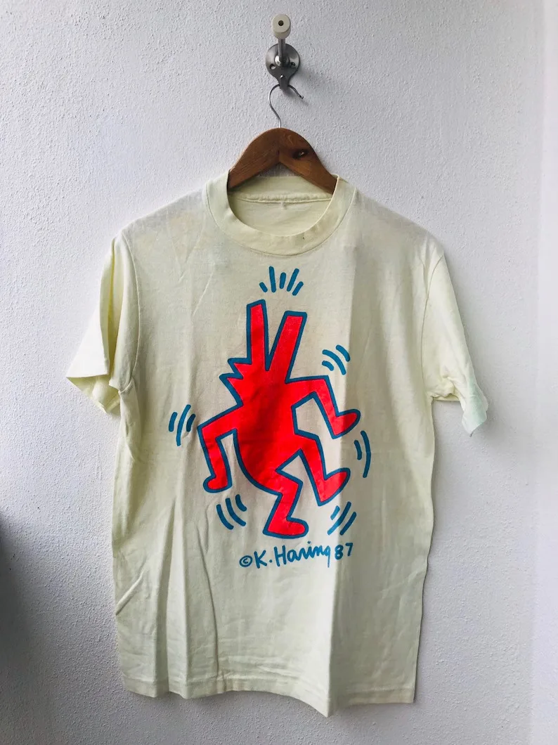 Vintage Original 80s K.Haring ''Neon Dog'' Pop Art Graphics 1986 Streetwear Fash