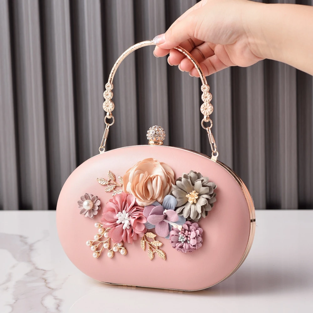 2024New Flower Dinner Bag Retro Portable Party Bride Shoulder Bags Flower Handbag Korean Style Trend Ladies Round Crossbody Bags