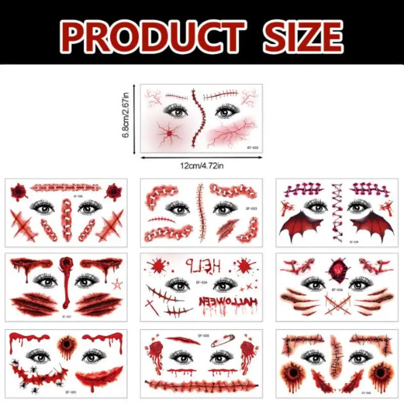 Halloween 10 Sheets Realistic Scar Tattoos Waterproof Fake Bloody Wound Stickers For Halloween Cosplay Face Body Makeup Adults​​