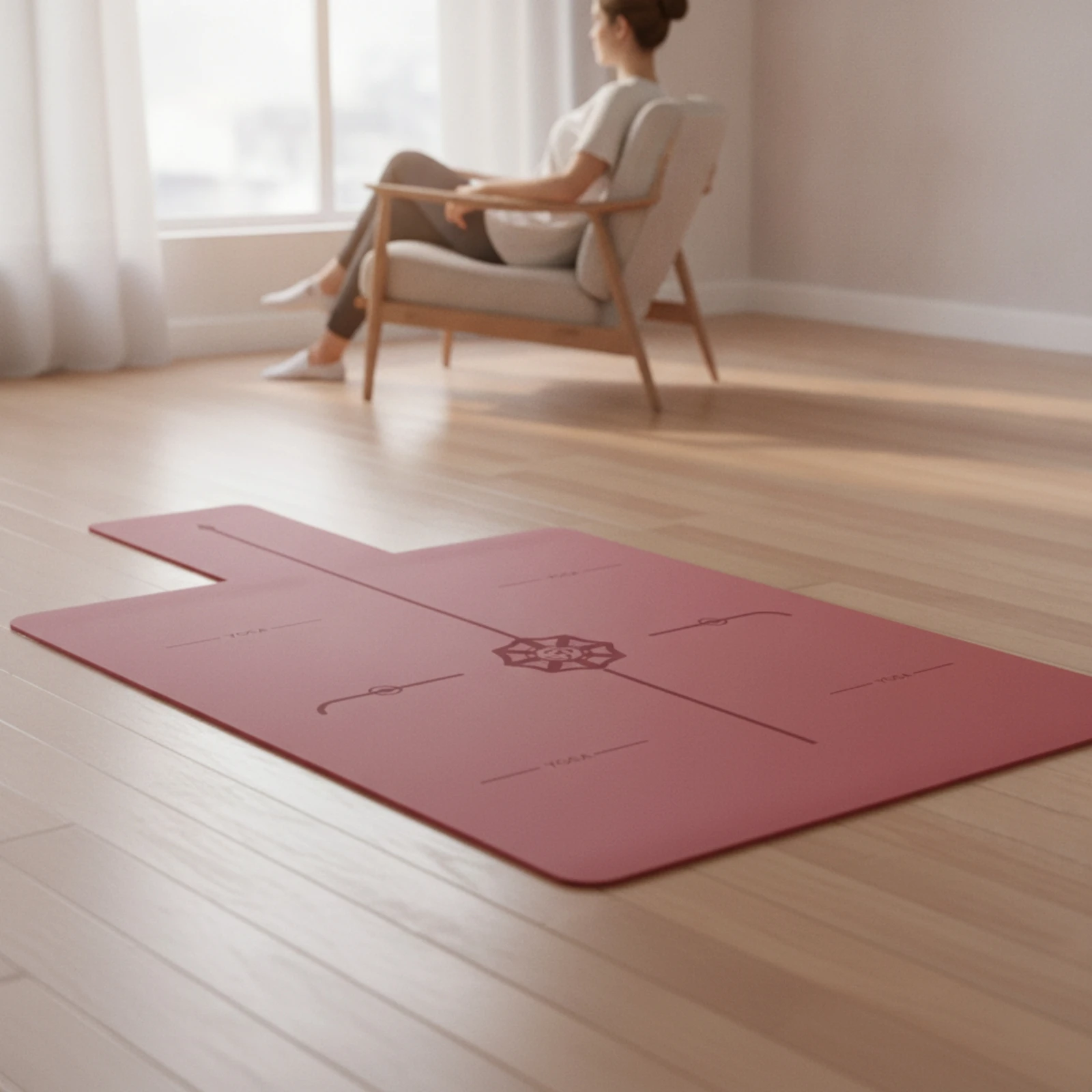 Exercise Mat with Alignment Lines Non-Slip Exercise Mat Natural Rubber Stable for Yogis, Home Gym