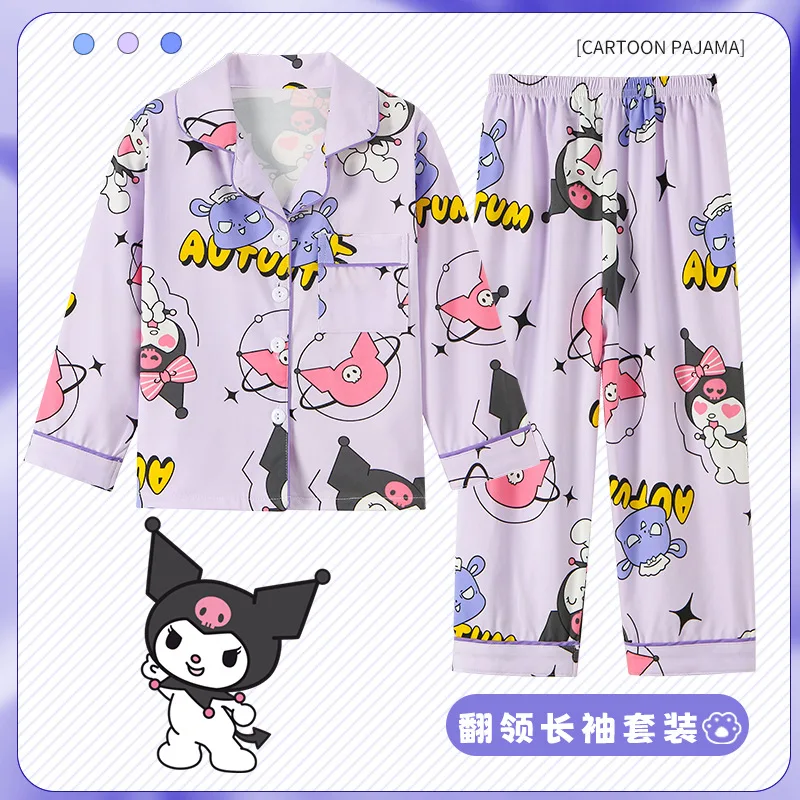 

Новая Детская осенняя Пижама Sanrio с мультяшным анимационным принтом Kulomi, повседневные и удобные костюмы, милая Домашняя одежда с длинным рукавом