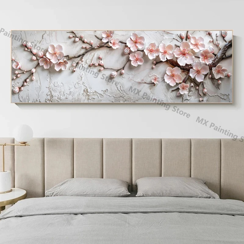 2d Flat Elegant Pink Cherry Blossom Flowers On Branches Poster,Abstract Floral Canvas Paintings,Home Decor Gift No Framed Pictur