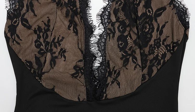 CNYISHE Halter Lace Patchwork Sheer V Neck Sleeveless Backless Women Dresses Sheath Hip Wrap Fashion Summer Solid Female Bodycon