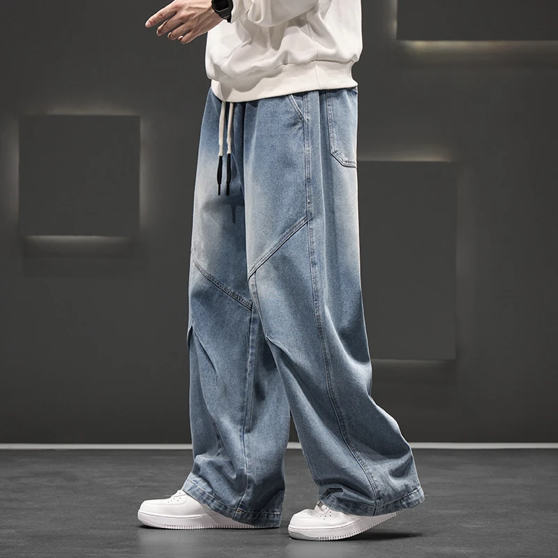 Men's Wide Leg Jeans Loose Casual Oversized Trousers Spring Fashion Streetwear Outdoor Neutral Style Washed Effect