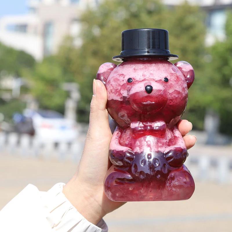 500ml Transparent Bear Beverage Drinking Bottle Cold Drink Milk Tea Bottle