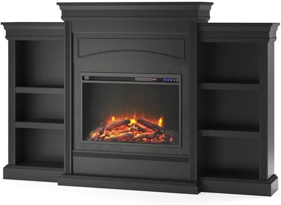 69 Inch Electric Fireplace with Mantel, Shelves, Replaceable Fireplace Insert Heater, Remote Control, Timer