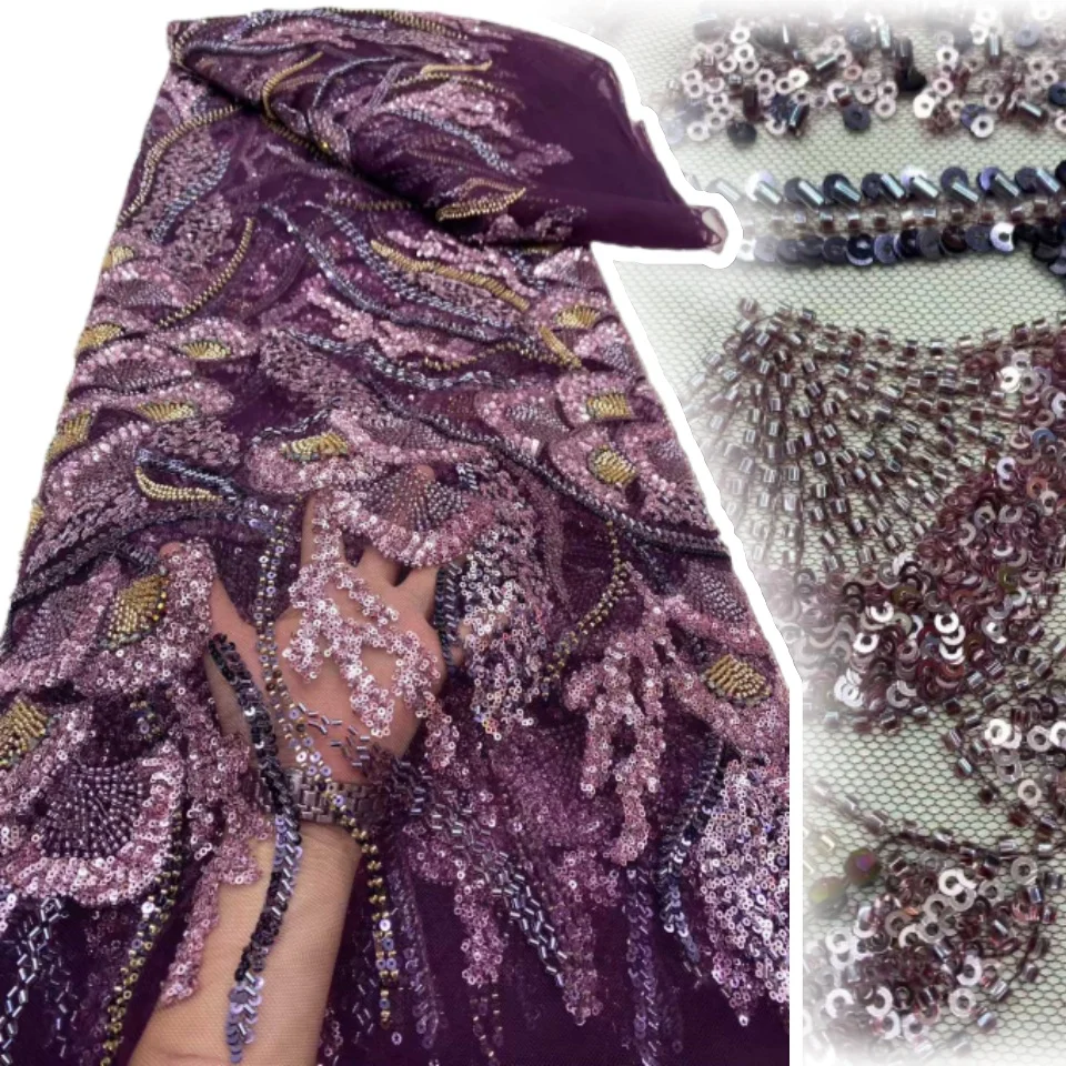 

Африканские бусины, кружевная ткань, последняя кружевная ткань с блестками, 5 ярдов, высокое качество, синяя кружевная ткань 2025 года, нигерийское свадебное платье CC1669