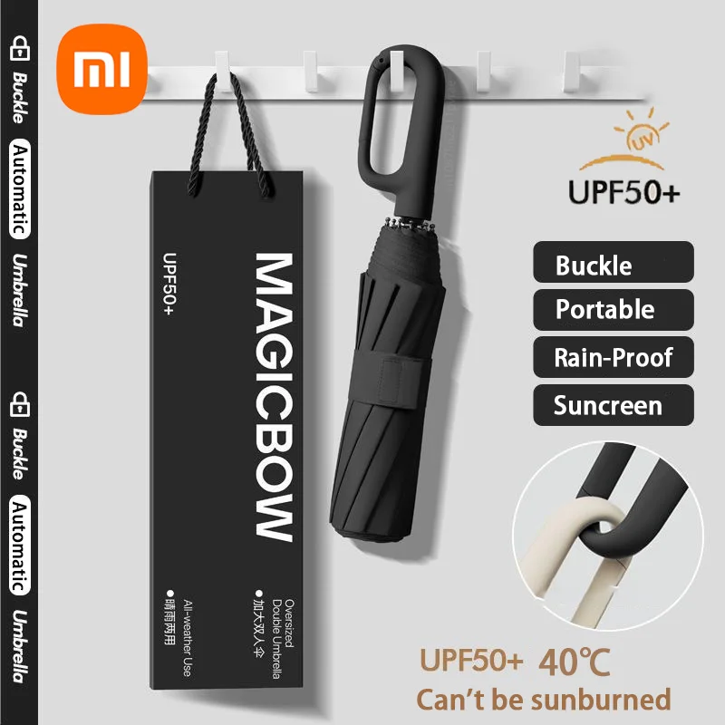 Xiaomi 105CM Windproof Umbrella Strong Reinforced Automatic Folding Umbrella Large Buckle Handle Wind/Water/Sun Resistant/UV