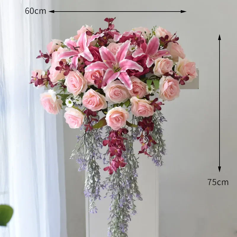 a*-Simulation podium flower podium meeting decoration sagging fake bouquet master of ceremonies table flower hanging^