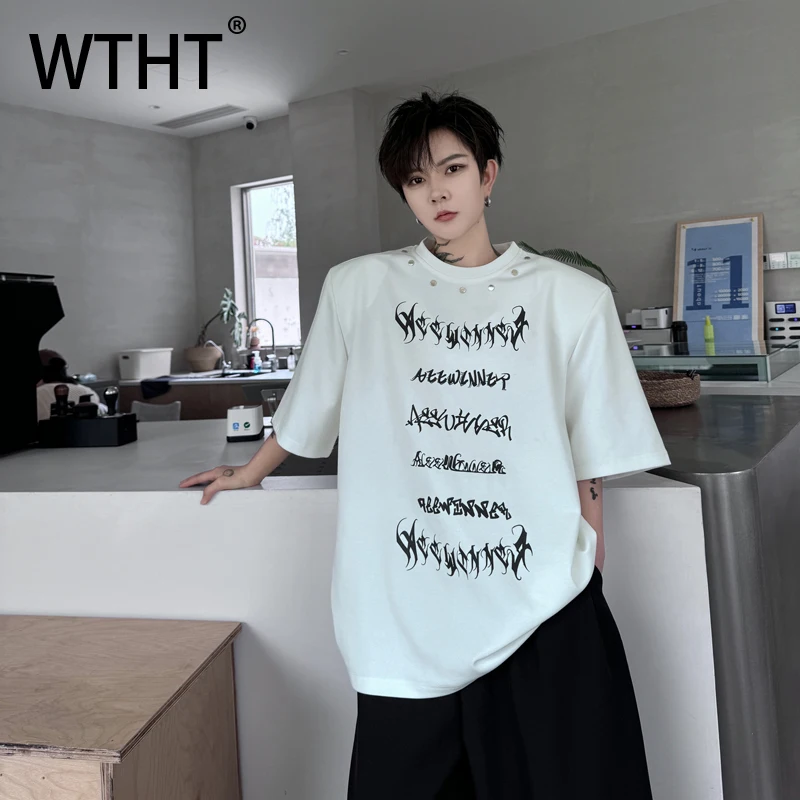 

WTHT модные мужские повседневные футболки с металлическими буквами Peint Design, модные топы с короткими рукавами и круглым вырезом, мужские топы, лето 2021, 2A1580