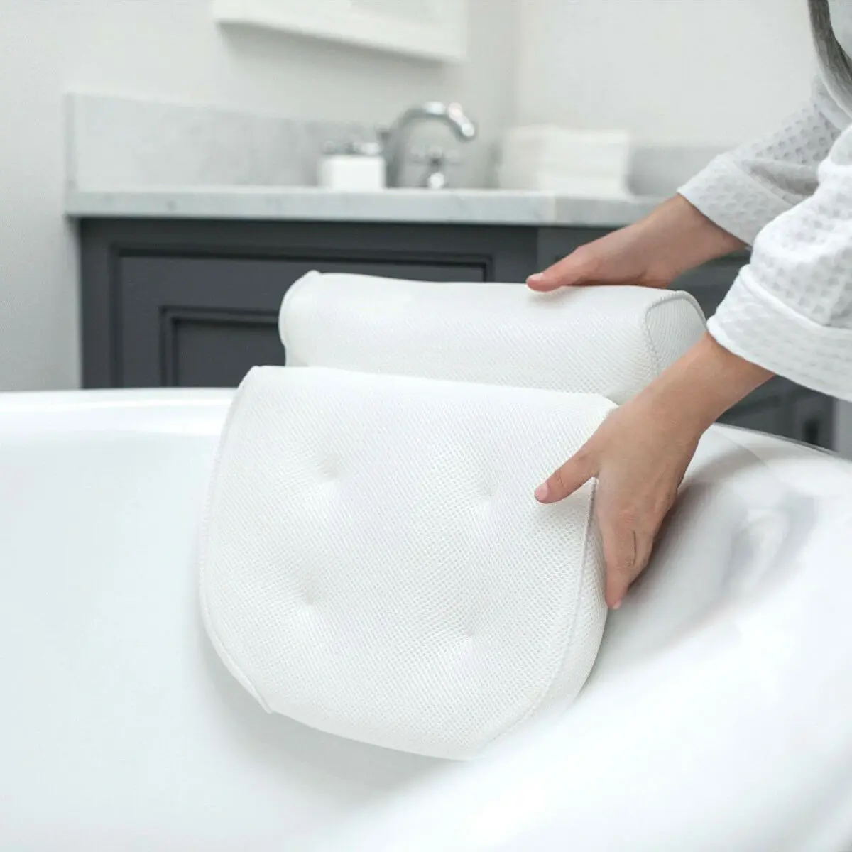 

Bathtub Suction Cup Pillow Soft Anti Slip Fiber Pillow Bathtub Waterproof Mold Proof Comfortable Pillow Bathroom accessories