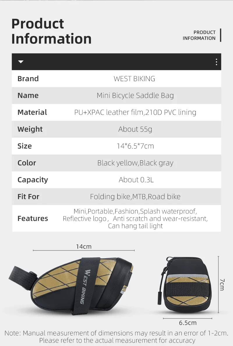 WEST BIKING Mini-Fahrradsatteltasche 0,3L Wasserdichte Fahrradtasche für Tägliche Werkzeugaufbewahrung Fahrrad-Zubehör – Detail 2