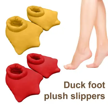 1 par de zapatillas de felpa con patas de pato, zapatos de algodón de dibujos animados Unisex, suelas antideslizantes que mantienen el calor, zapatos de interior ultrasuaves para clima frío