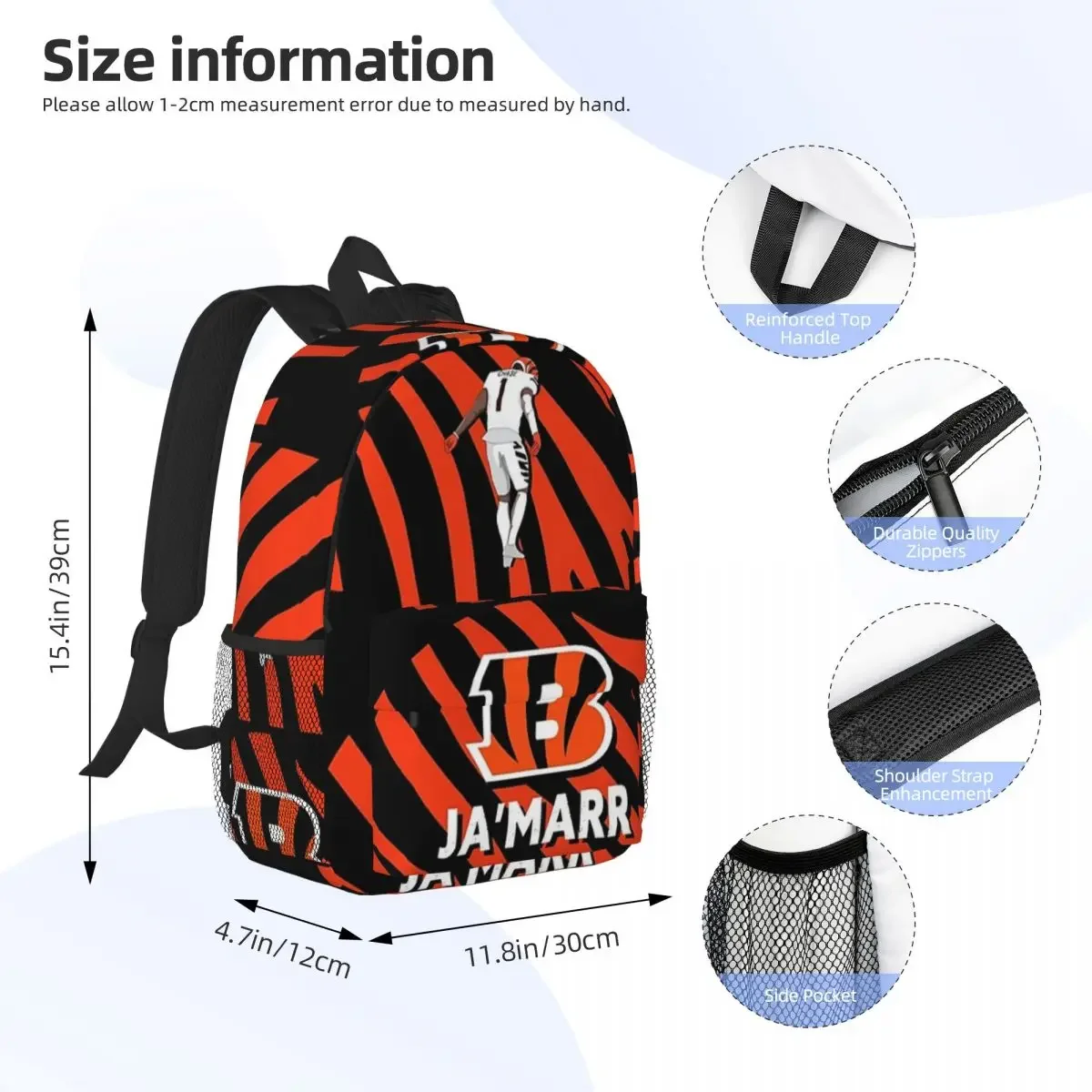 Ja'Marr Chase Backpacks Teenager Bookbag Casual Students School Bags Travel Rucksack Shoulder Bag Large Capacity