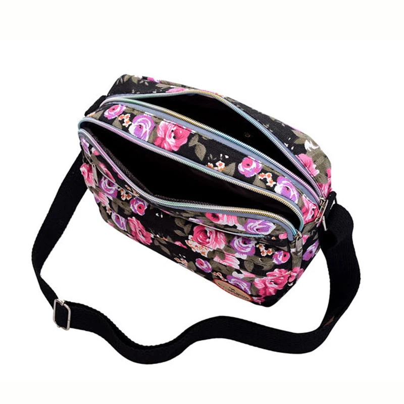 Casual Retro Nylon Shoulder Bag Multi Layered Floral Print Mother Handbag Women\'s Fashion Vintage Flower Crossbody Bags