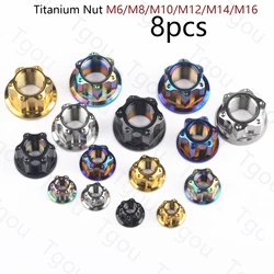 Tgou Titanium Nut M6 M8 M10 M12 M14 M16 Flange Nuts for Motorcycle Bicycle Car 8pcs