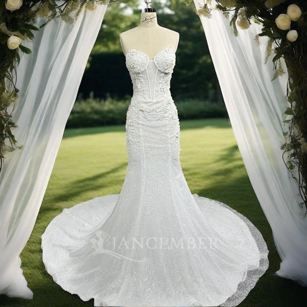 Jancember Customization Exquisite Quinceanera Dresses For Gril Mermaid Strapless Zipper Appliques فساتين Quinceanera DY1174
