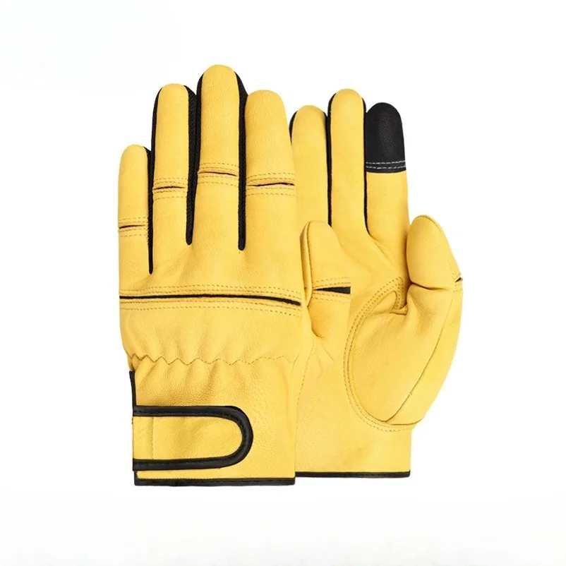 Leather Work Gloves Stretchable Wrist Tough Sheepskin Working Glove Resistant Knit Wrist Canvas Backing Safety Supplies