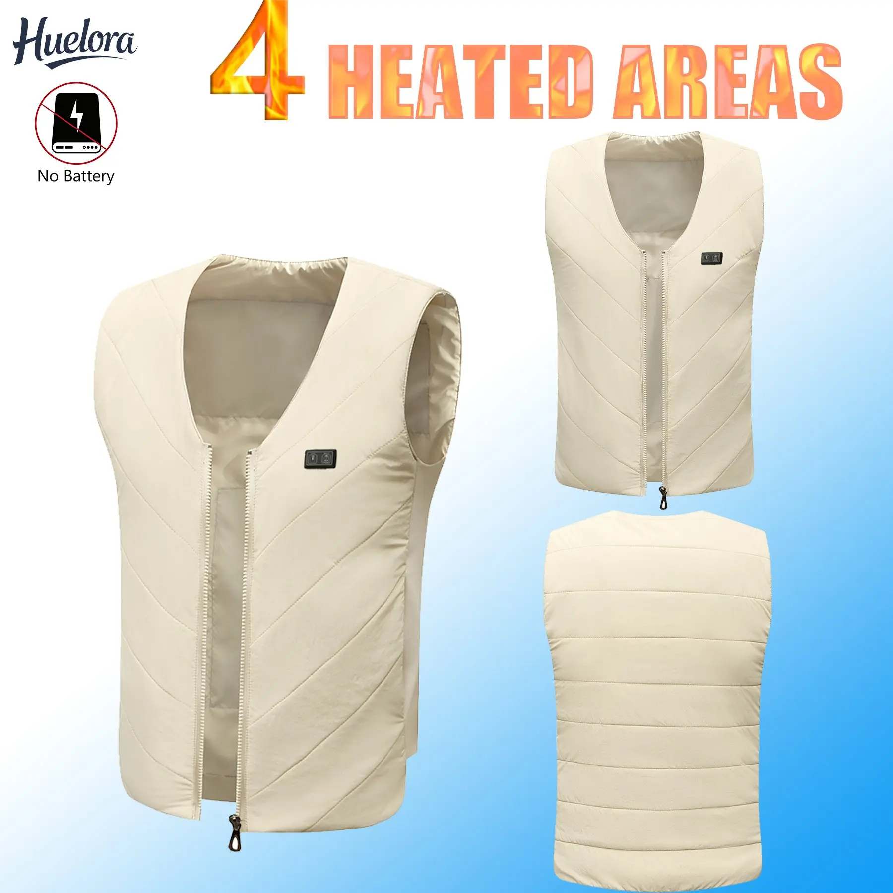 Huelora Heating Vest USB Powered V-Neck Fashionable Thermal Fishing Warm Electric Heating Vest Unisex Loose Fit Cardigan Style