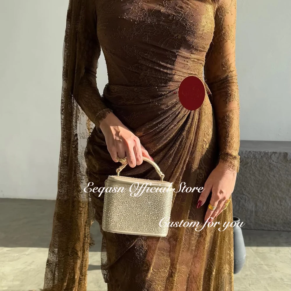 Vestido de noche de sirena para mujer, lujoso vestido de encaje de manga larga para ocasiones especiales sauditas con capa para graduación, personalizado, 2025