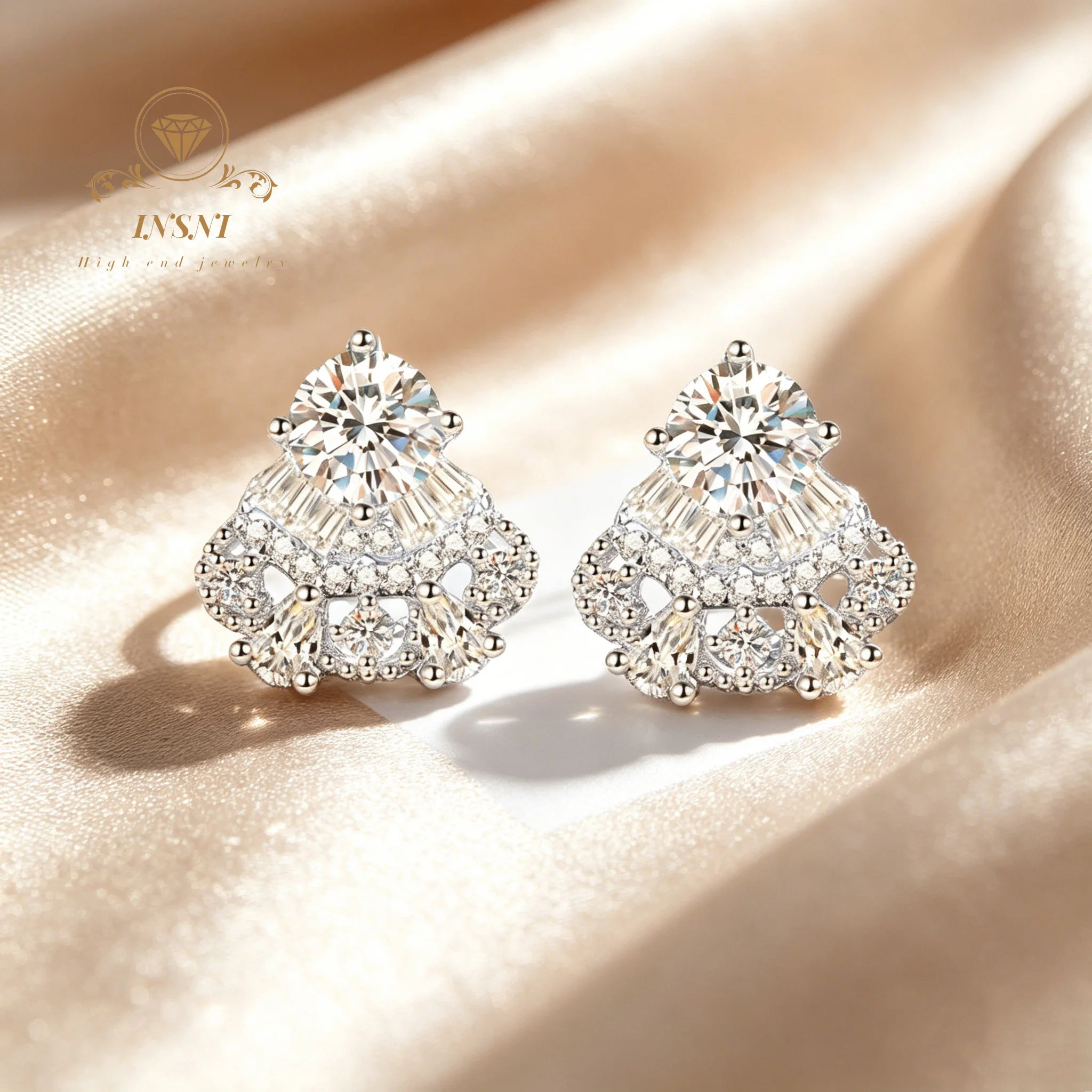 Light Luxury Moissanite Hollow Earrings Women's S925 Silver Full Diamond Earrings Premium Commuter Versatile Earrings for women