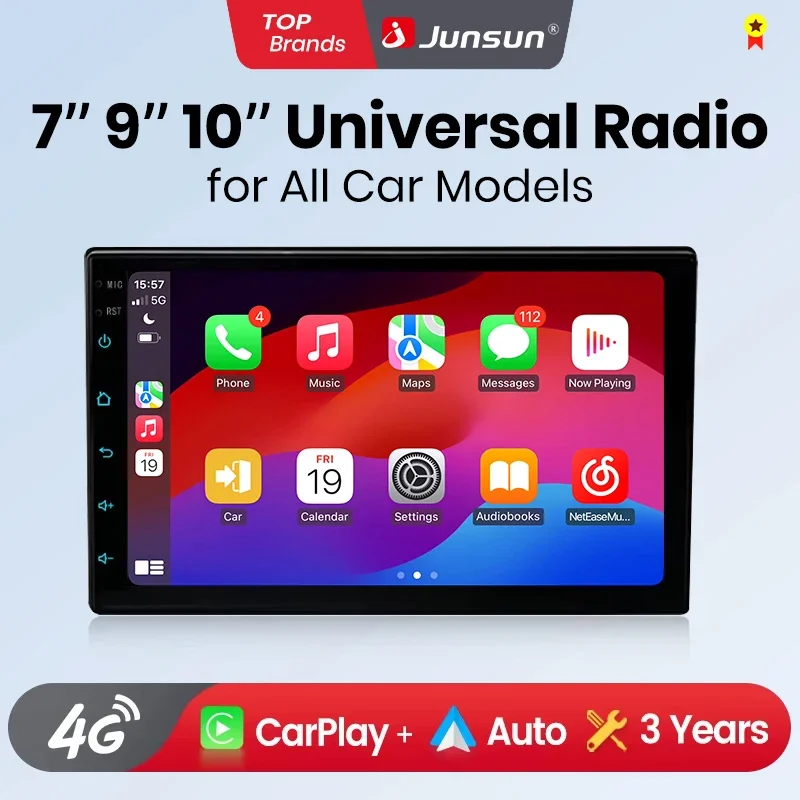 Autoradio universel Junsun 7 9 10 pouces pour VW Fiat Renault Nissan Hyundai Peugeot CarPlay Android Auto FM RDS DSP BT GPS Navi SWC HD IPS Écran tactile Lecteur multimédia Appel mains libres Style d'origine de la voiture