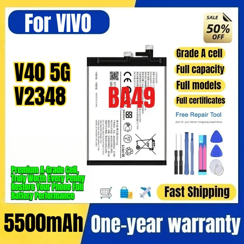 BA49 for VIVO V40 5G/V2348 Phone Battery 0 Cycle High Quality High Capacity Battery Replacement Bateria Grade A Cell with Tools