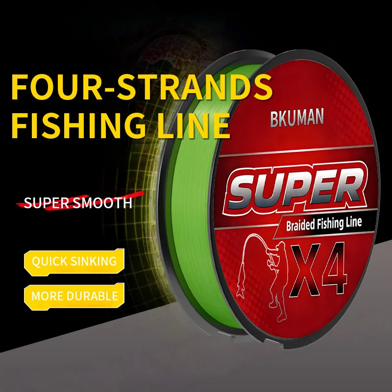 

Green BKUMAN X4 PE fishing line, non-fading, zero stretch, thin diameter, suitable for both saltwater and freshwater fishing.