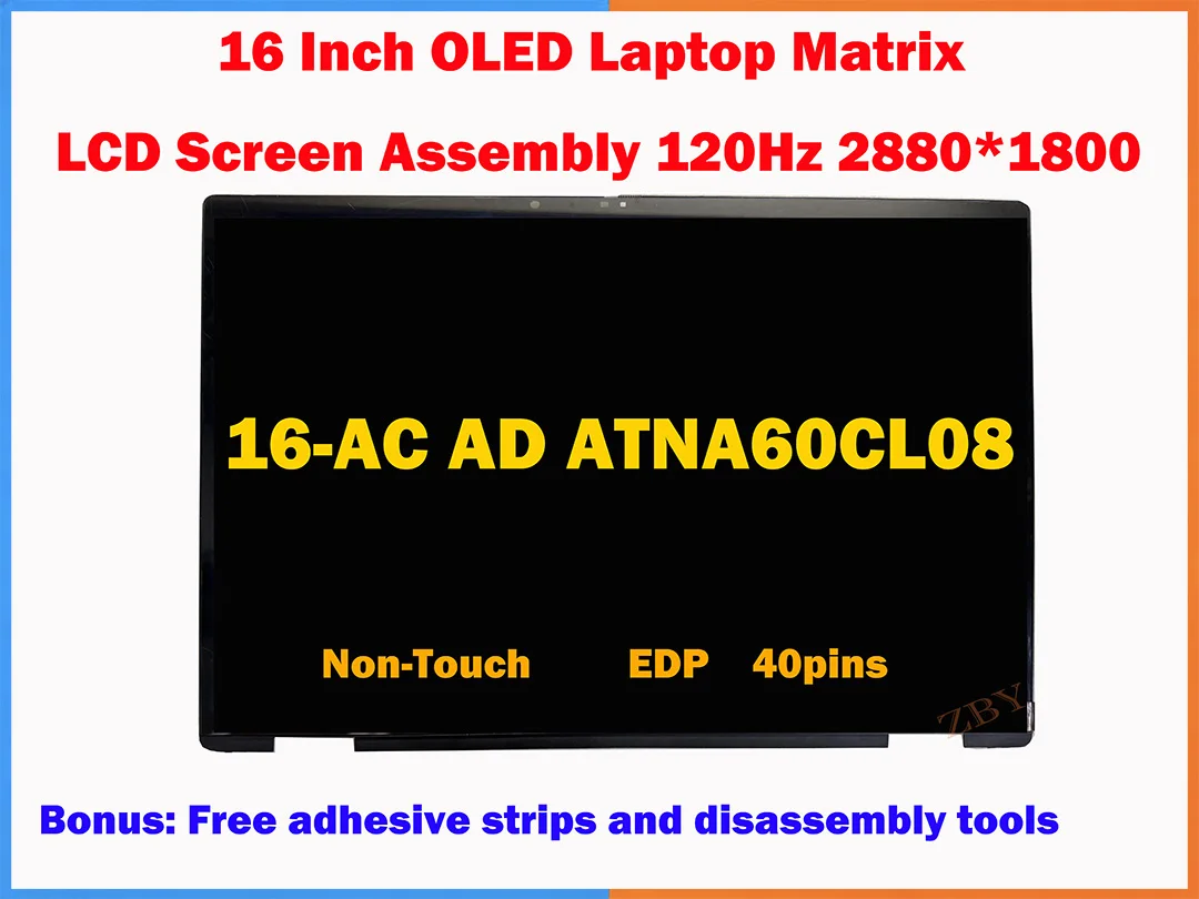 For HP ZBook Firefly 16 OLED16-AC AD ATNA60CL08  Display Assembly 120Hz 2880x1800 40Pin eDP LCD Screen