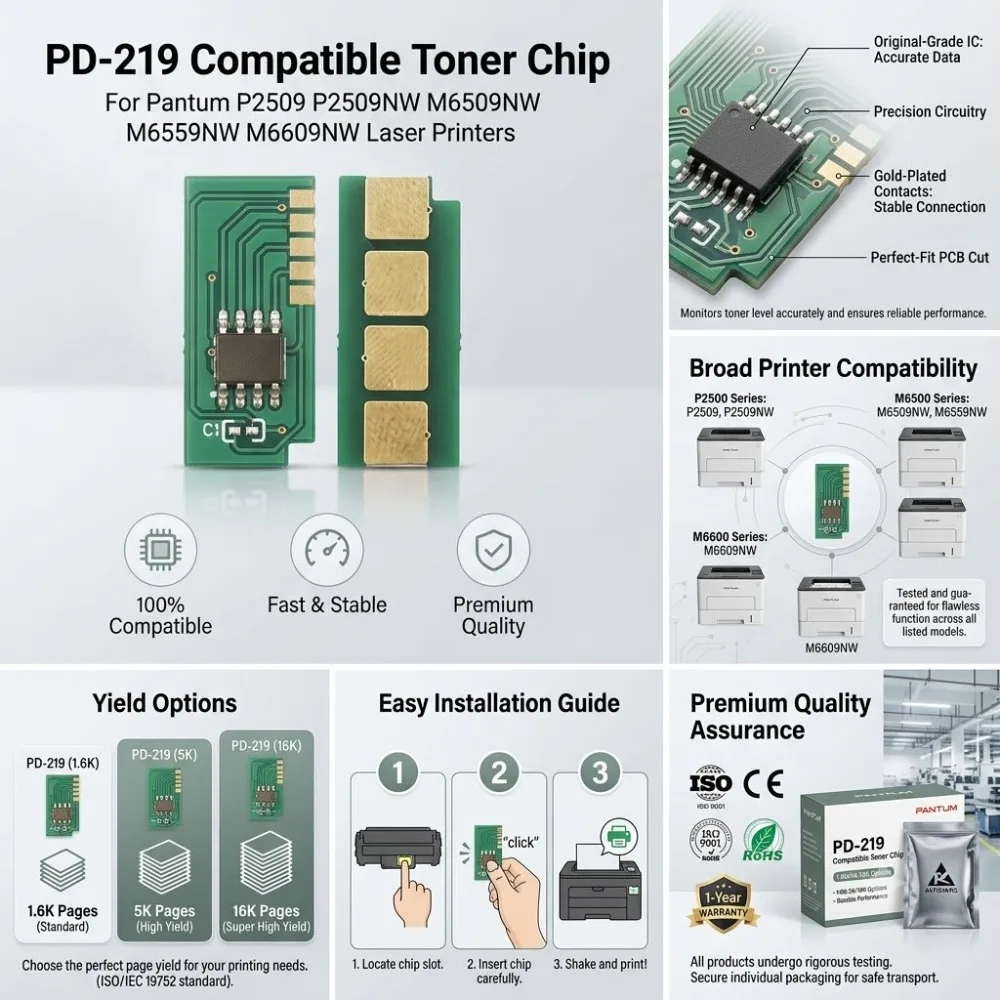 PD-219 Compatible Toner Chip For Pantum P2509 P2509NW M6509NW M6559NW Laser Printer M6609NW Cartridge 1.6K 5K 16K