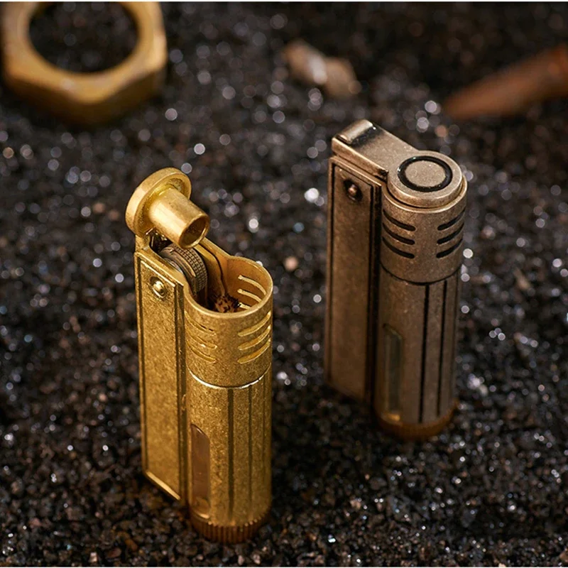 New Retro Classic Kerosene Cigar Pipe Flint Lighter Windproof Outdoor Grinding Wheel One-key Ignition Lighter Men\'s Gift